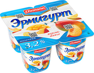 Йогурт EHRMANN Эрмигурт молочный 3,2% Персик-манго 100г БЗМЖ