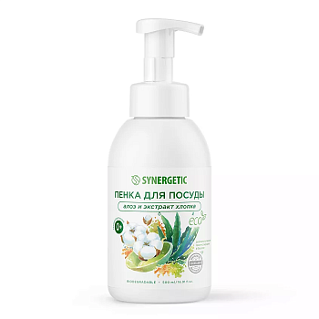 Пенка SYNERGETIC д/мытья посуды и игрушек Алоэ и экстракт хлопка 500мл
