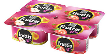 Йогуртовый продукт без ЗМЖ FRUTTIS суперэкстра 8% ябл-груш/клубн ванночка 115г