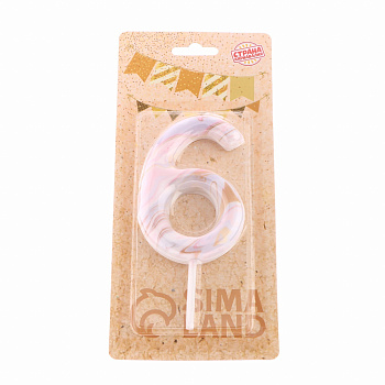 Свеча в торт "Белый мрамор" цифра "6" ГИГАНТ 9см 6990825