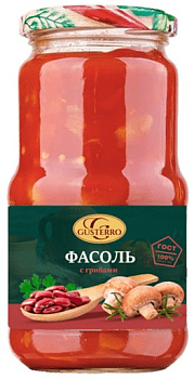 Фасоль с грибами GUSTERRO 530г с/б