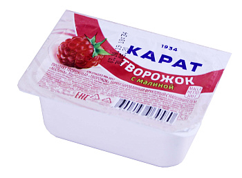 Творожный продукт КАРАТ терм фрукт с наполнителем малина м.д.ж. 9% 100гр