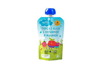Пюре ВКУСВИЛЛ из яблок с клубникой и малиной с 6мес 90г д/п