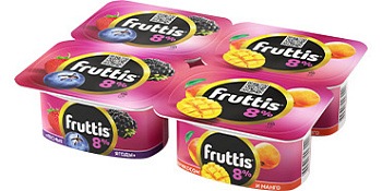 Йогуртовый продукт без ЗМЖ FRUTTIS суперэкстра 8% абрик-манг/лесн ягоды ванночка 115г 