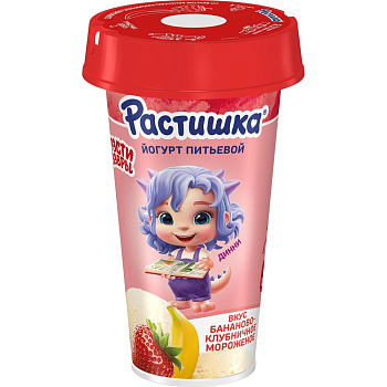 Йогурт РАСТИШКА питьевой со вкусом Бананово-клубничного мороженого 2,8% 190г без ЗМЖ