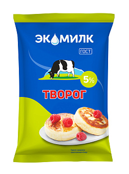 Творог Экомилк 5% флоу-пак 180 гр без ЗМЖ