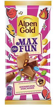 Шоколад ALPEN GOLD Max Fun с арахисом шок драже и карамелью 15*140г