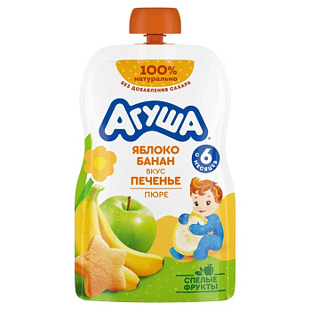 Пюре АГУША яблоко-банан-печенье с 6мес 90г д/п