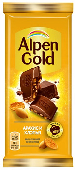 Шоколад ALPEN GOLD молочный с арахисом и кукурузными хлопьями 80г
