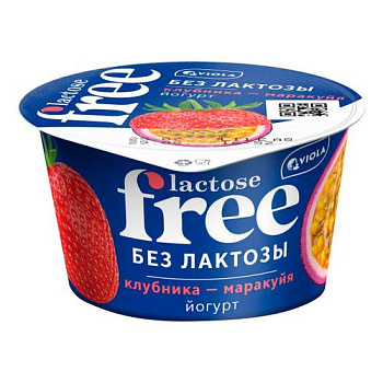 Йогурт VIOLA FREE безлактозный Клубника- Маракуйя 2,7% 180г 