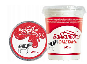 Сметана ЯНТА Байкальская 30% 400г стакан без заменителя молочного жира