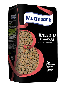 Чечевица МИСТРАЛЬ зеленая крупная 450г