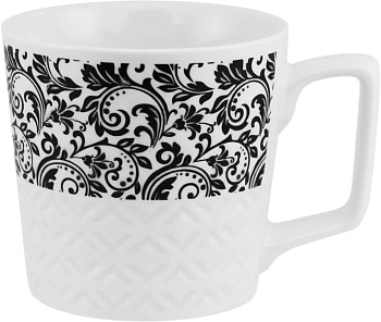 Кружка Цветочный узор 460мл белый+чёрный фарфор 13641-3
