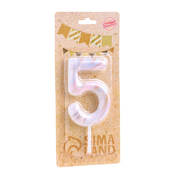 Свеча в торт "Белый мрамор" цифра "5" ГИГАНТ 9см 6990824