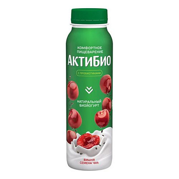 Биойогурт АктиБио питьевой вишня-семена чиа 1,5% 260г без ЗМЖ