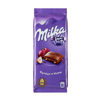 Шоколад MILKA молочный фундук/изюм 80/85г 