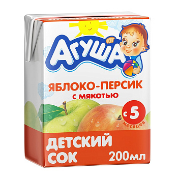 Сок АГУША яблоко/персик с мякотью с 5мес 0,2л т/п