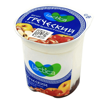 Йогурт греческий LACTICA двухслойный яблоко-карамель 3,4% 120г без ЗМЖ
