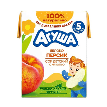 Сок АГУША яблоко/персик с мякотью с 5мес 0,2л т/п