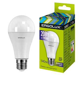 Лампы светодиод Ergolux LED-А65-20W-E27-6K 6500К ЛОН дневной