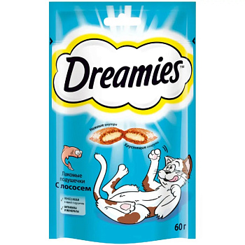Корм DREAMIES лакомые подушечки Лосось 60г
