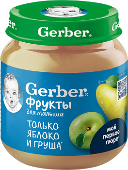 Пюре GERBER яблоко-груша с 5мес 125г с/б