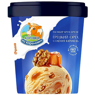 Мороженое КОРОВКА ИЗ КОРЕНОВКИ пломбир крем-брюле/грец.орех/сол. карамель 300г бум.ведро Продукт без