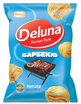 Снэки кукурузные DELUNA Ракушки со вкусом барбекю 60г