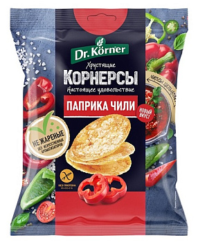 Чипсы Dr.Korner цельнозерновые кукурузно-рисовые с паприкой и чили 50г