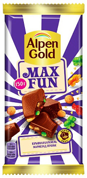 Шоколад ALPEN GOLD Max Fun карамель/мармелад/печенье 140г