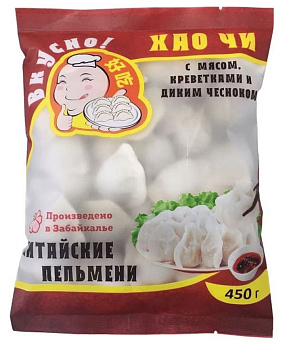 Пельмени ХАО ЧИс мясом, креветками и диким чесноком 450гр