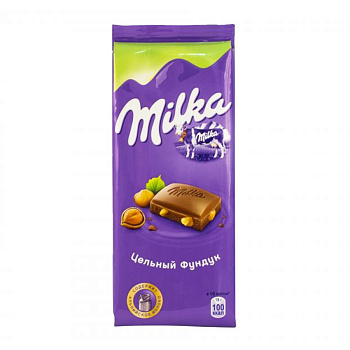 Шоколад MILKA молочный цельный фундук 80г