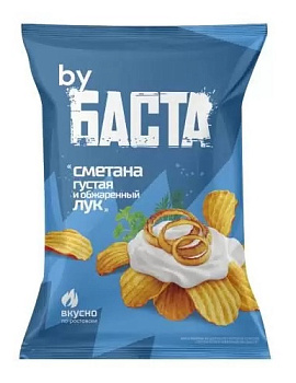 Чипсы рифленые БАСТА со вкусом Сметана густая и обжаренный лук 120г