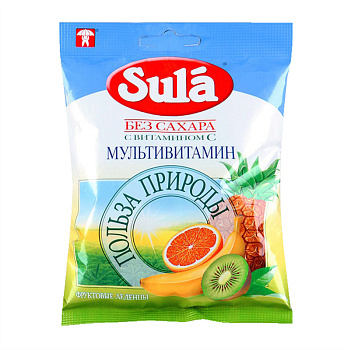 Леденцы ЗУЛА б/сах Мультивитамин 60г пакет