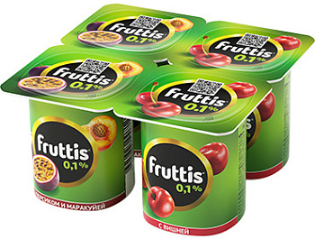 Йогуртовый продукт без ЗМЖ FRUTTIS легкий 0,1% персик-маракуйя/вишня 110г