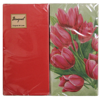 Салфетки Тюльпаны на зеленом MIX с красным 20л,2-хсл,15, шт   Bouquet Original de Luxe