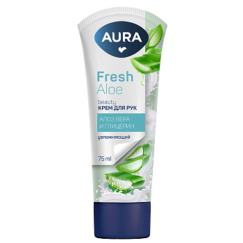 Крем д/рук и ногтей AURA BEAUTY Увлажняющий с глицерином и экстрактом алоэ туба 75мл