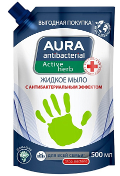 Мыло жидкое AURA  антибактер. эффект Ромашка 500мл. дой-пак