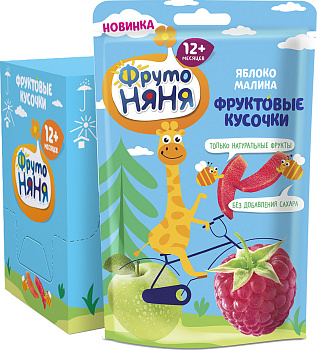Фруктовые кусочки ФРУТОНЯНЯ из яблок и малины 15г
