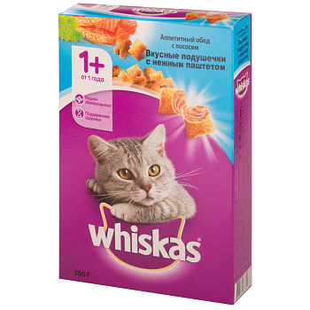 Корм WHISKAS Вкусные подушечки лосось 350г