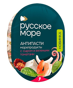 Коктейль из морепродуктов РУССКОЕ МОРЕ с творожным сыром и вялеными томатами 180г