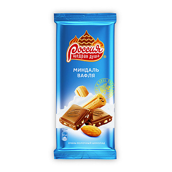 Шоколад РОССИЯ молочный миндаль/вафли 82/75г