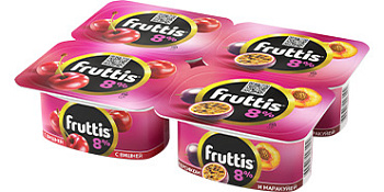 Продукт йогуртовый без ЗМЖ FRUTTIS суперэкстра 8% вишн/перс-марак ванночка 115г 