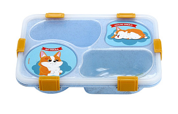 Ланч-бокс 4 секции голубой "До/после обеда" 23*17*5,5см 10772435