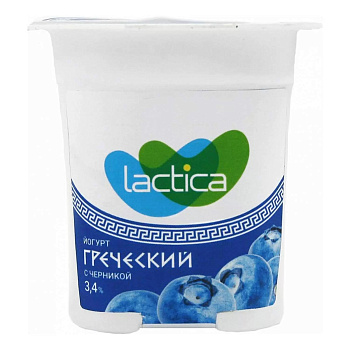 Йогурт греческий LACTICA двухслойный черника 3,4% 120г без ЗМЖ