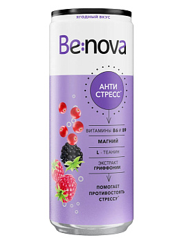 Напиток BE:NOVA Анти Стресс c ягодным вкусом с/газ 0,33л ж/б
