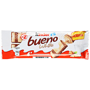 Вафли KINDER BUENO в бел.шоколаде 39г