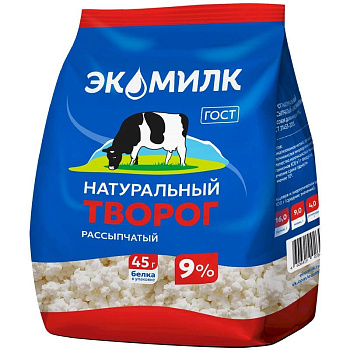 Творог натуральный ЭКОМИЛК рассыпчтый 9% 280 г