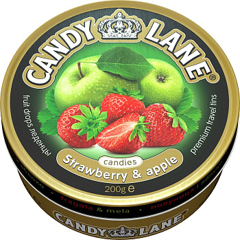 Леденцы CANDY LANE клубника-яблоко 200г ж/б