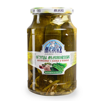 Огурцы  МЕЛЕНЪ мар. с зеленью и чесноком 950г с/б